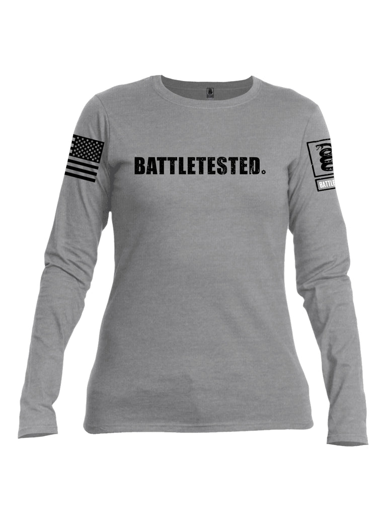 Battleraddle Battletested Black {sleeve_color} Sleeves Women Cotton Crew Neck Long Sleeve T Shirt