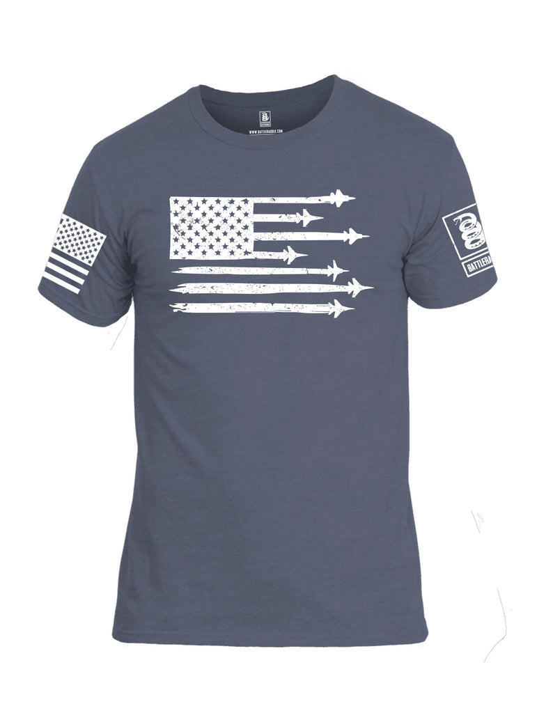 Battleraddle Usa Flag Jet Fighters White Sleeves Men Cotton Crew Neck T-Shirt