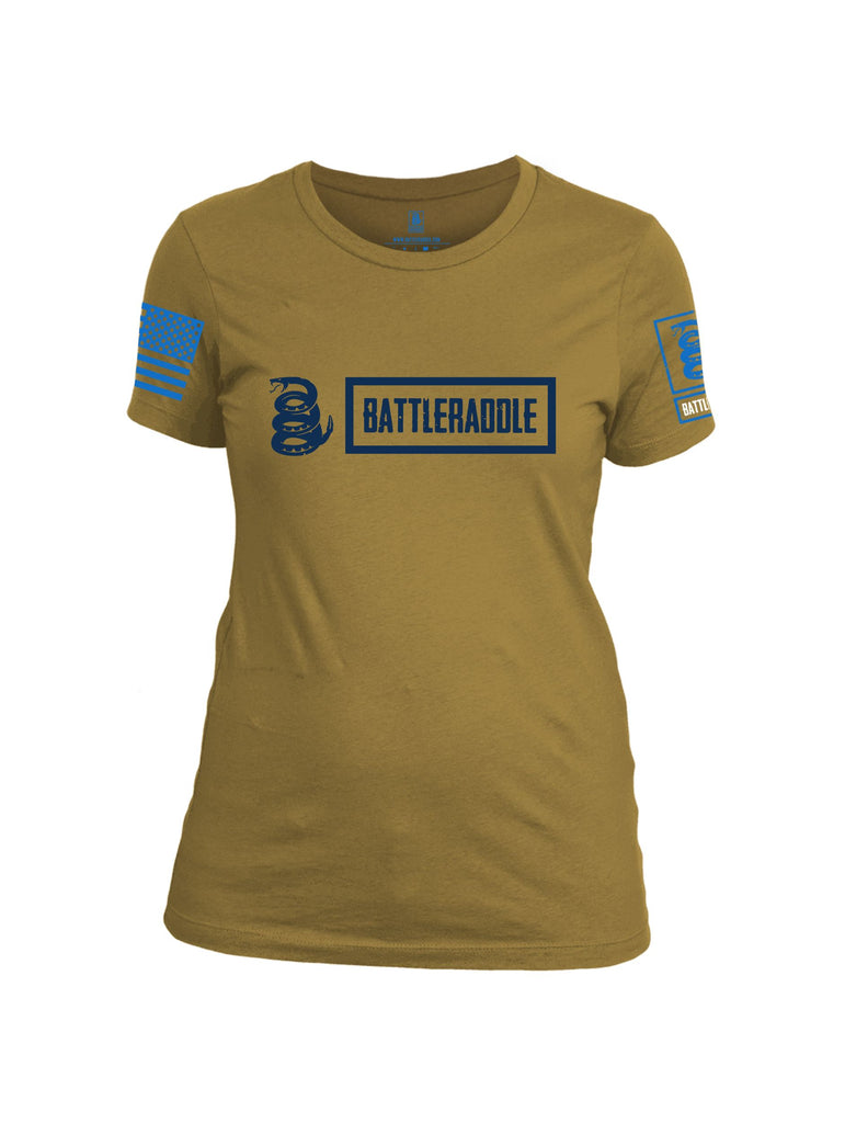 Battleraddle Battleraddle Original Logo Blue Mid Blue Sleeves Women Cotton Crew Neck T-Shirt