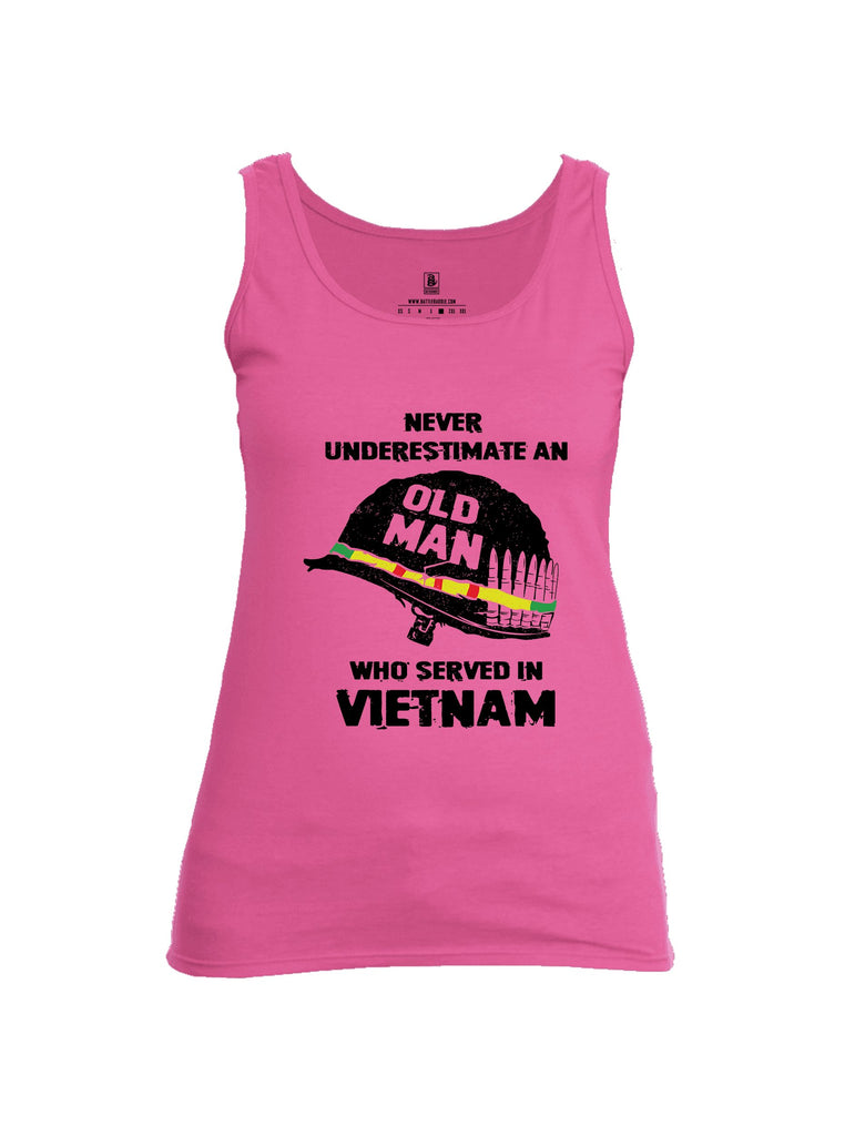 Battleraddle Never Underestimate An Old Man Who Served In Vietnam Black Sleeves Women Cotton Cotton Tank Top