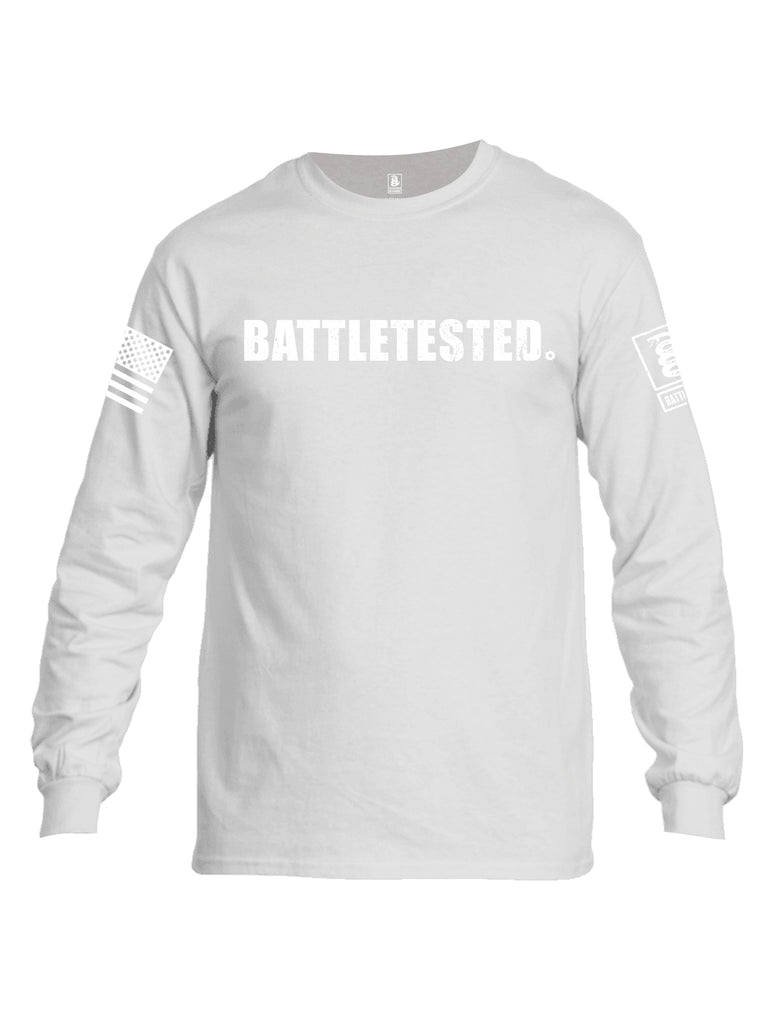 Battleraddle Battletested White {sleeve_color} Sleeves Men Cotton Crew Neck Long Sleeve T Shirt