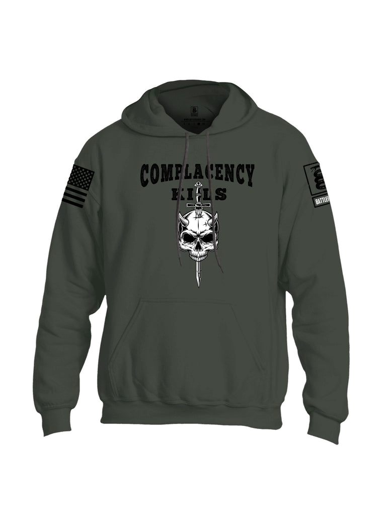 Battleraddle Complacency Kills  Black Sleeves Uni Cotton Blended Hoodie With Pockets