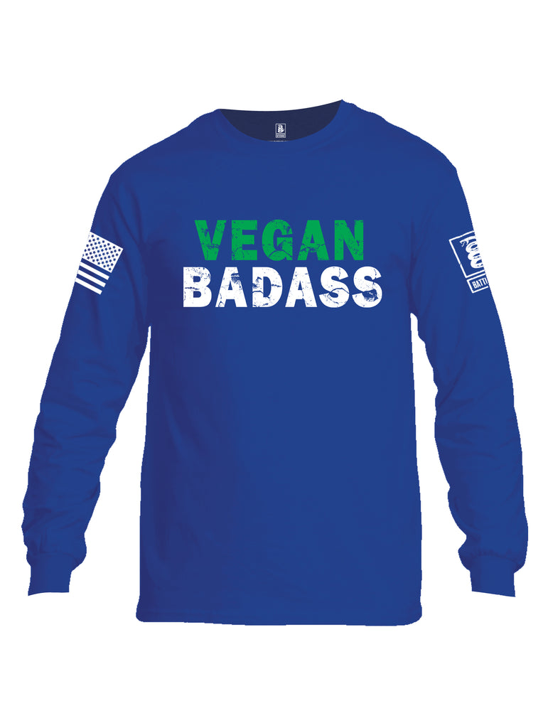 Battleraddle Vegan Badass White {sleeve_color} Sleeves Men Cotton Crew Neck Long Sleeve T Shirt