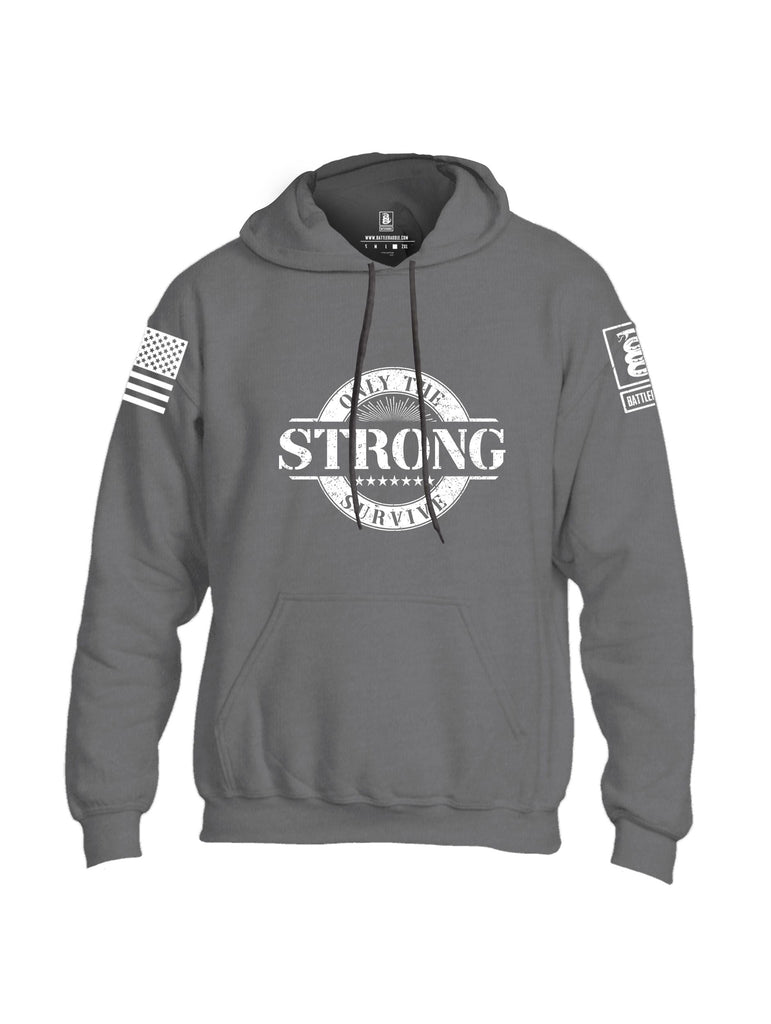 Battleraddle Only The Strong Survive White Sleeves Uni Cotton Blended Hoodie With Pockets