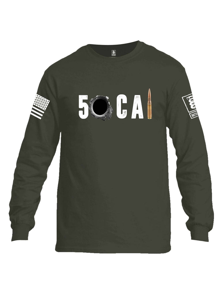 Battleraddle 50 CAL Bullet White Sleeve Print Mens Cotton Long Sleeve Crew Neck T Shirt shirt|custom|veterans|Men-Long Sleeves Crewneck Shirt