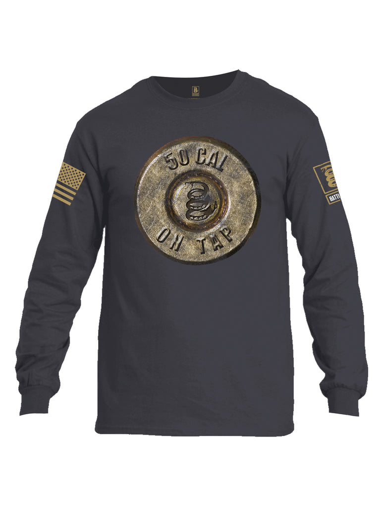 Battleraddle 50 Cal On Tap Brass Sleeve Print Mens Cotton Long Sleeve Crew Neck T Shirt