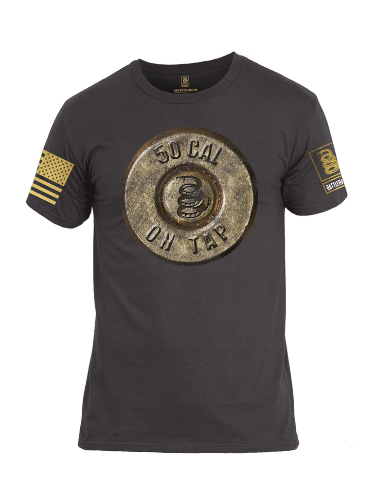 Battleraddle 50 Cal On Tap Brass Sleeve Print Mens Cotton Crew Neck T Shirt