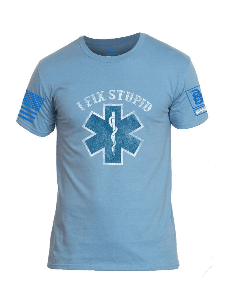 Battleraddle I Fix Stupid {sleeve_color} Sleeves Men Cotton Crew Neck T-Shirt
