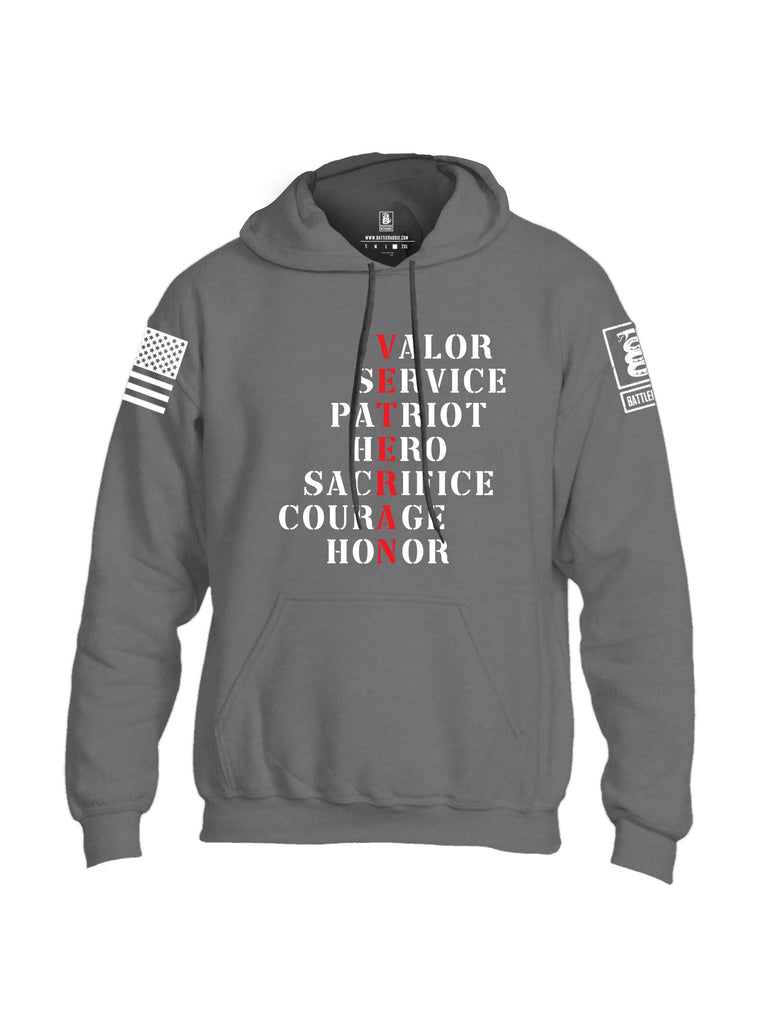 Battleraddle Veteran Valor Service Patriot Hero Sacrifice Courage Honor White Sleeves Uni Cotton Blended Hoodie With Pockets