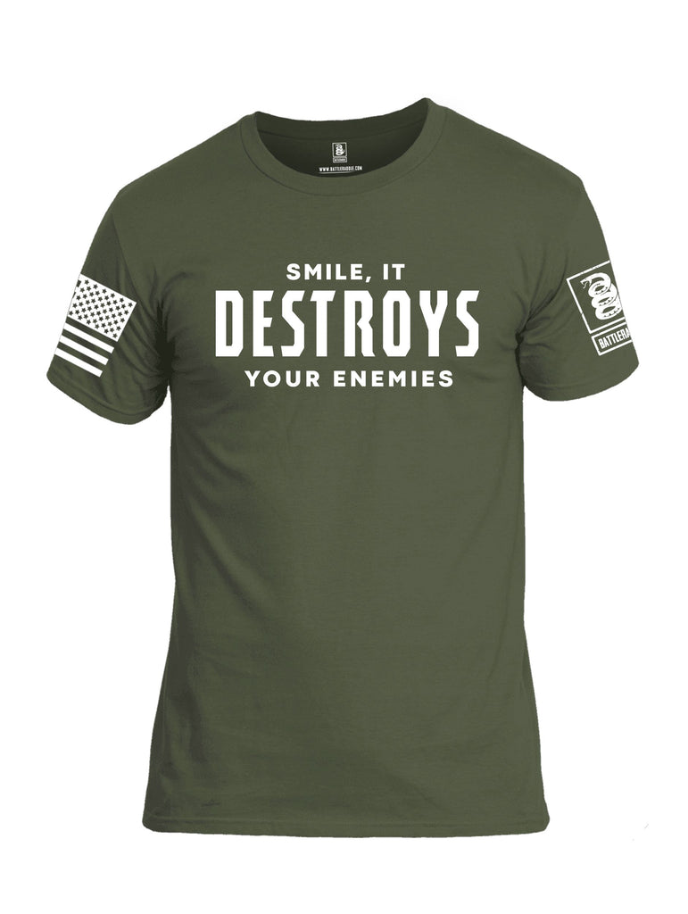 Battleraddle Smile It Destroys Your Enemies White Sleeves Men Cotton Crew Neck T-Shirt