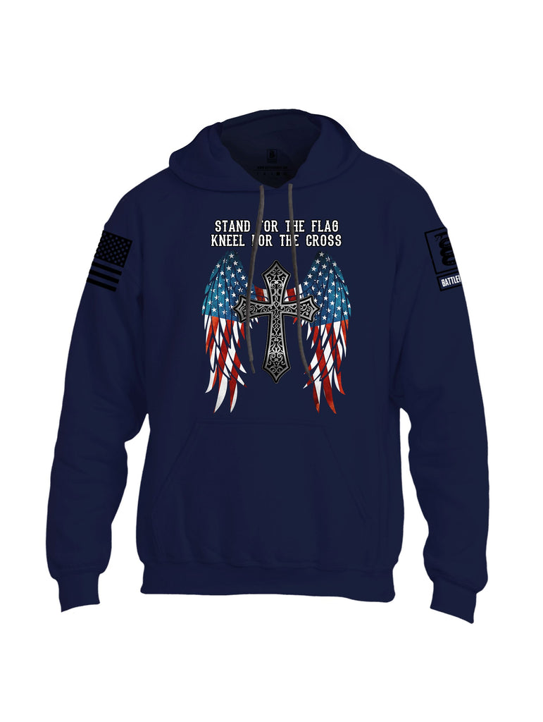 Battleraddle Stand For The Flag Kneel For The Cross Black Sleeves Uni Cotton Blended Hoodie With Pockets