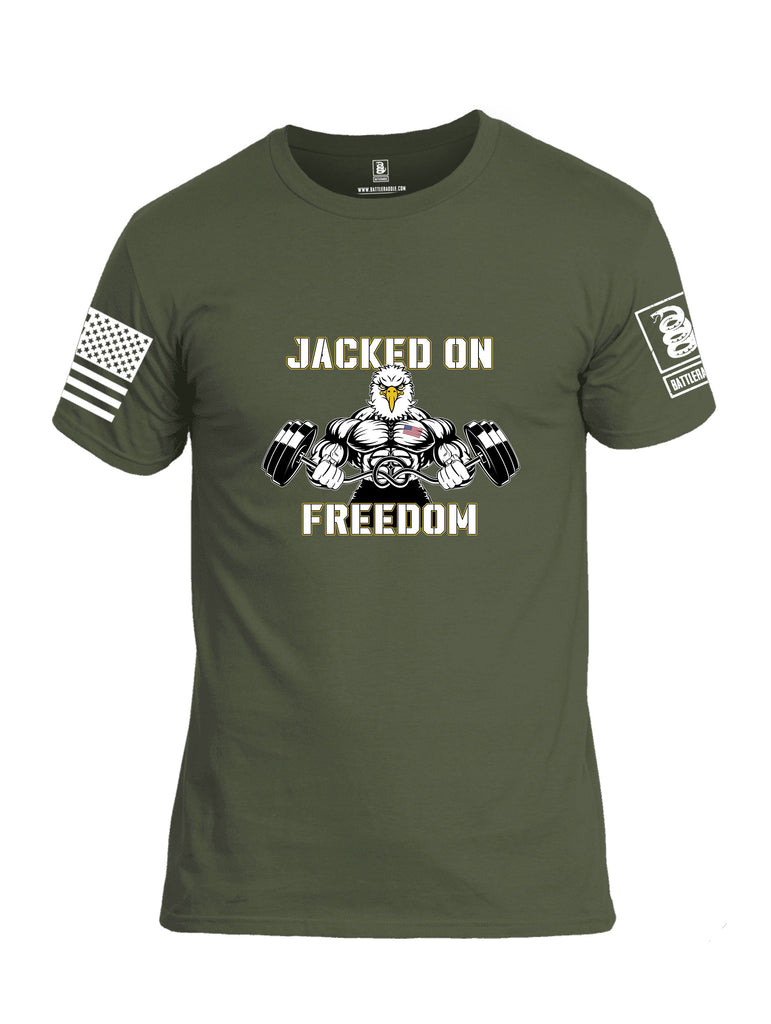 Battleraddle Jacked On Freedom White Sleeves Men Cotton Crew Neck T-Shirt