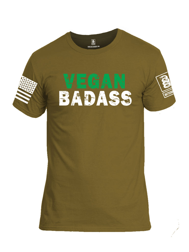 Battleraddle Vegan Badass White {sleeve_color} Sleeves Men Cotton Crew Neck T-Shirt