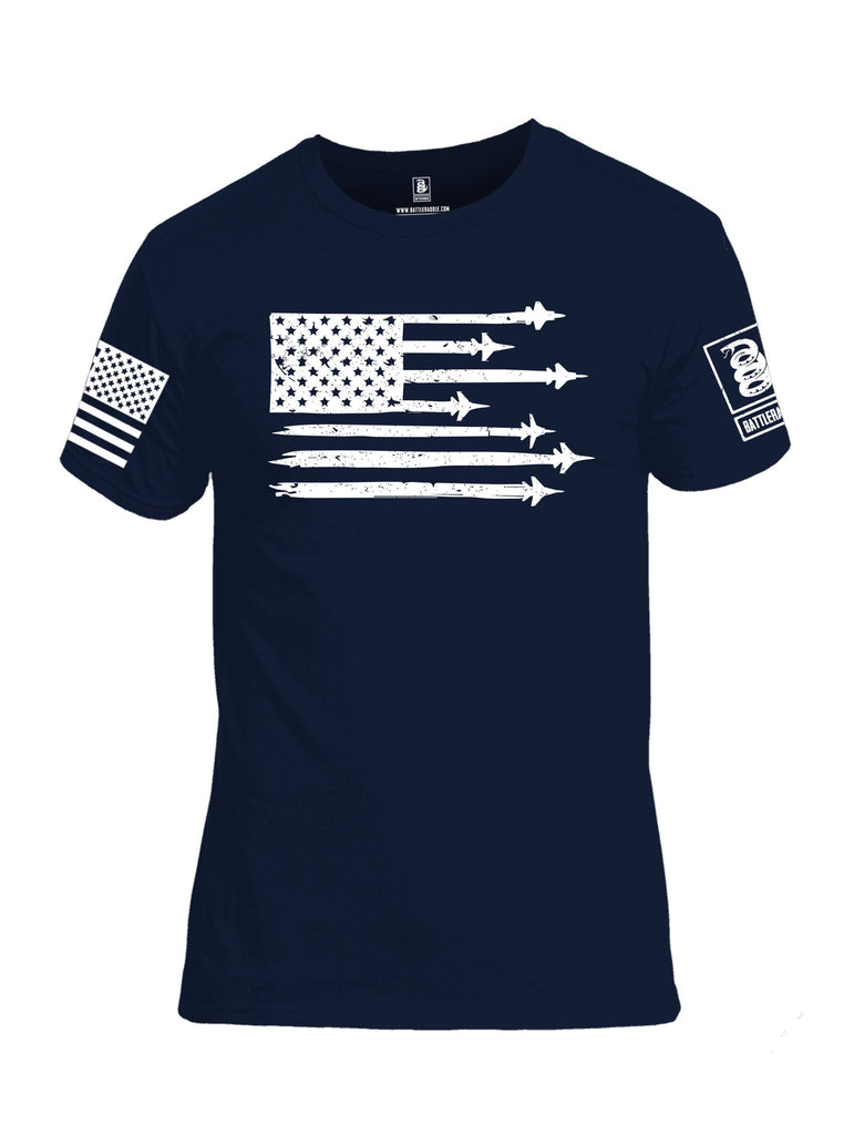 Battleraddle Usa Flag Jet Fighters White Sleeves Men Cotton Crew Neck T-Shirt
