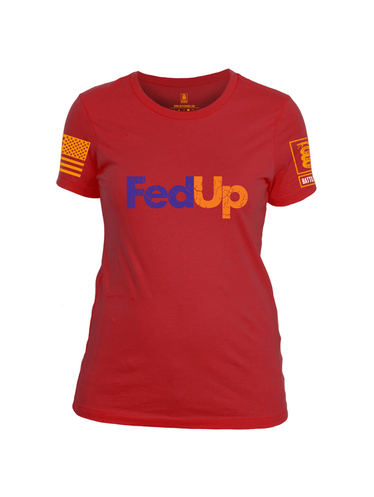 Battleraddle Fed Up Orange {sleeve_color} Sleeves Women Cotton Crew Neck T-Shirt