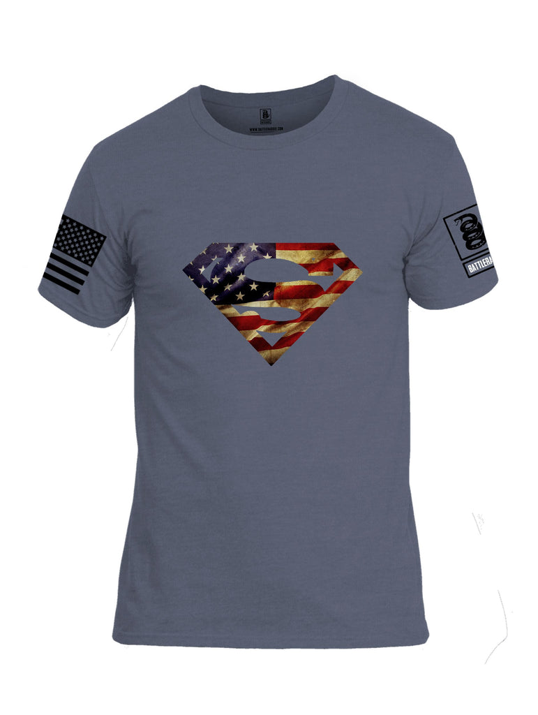 Battleraddle Superman Usa Black Sleeves Men Cotton Crew Neck T-Shirt