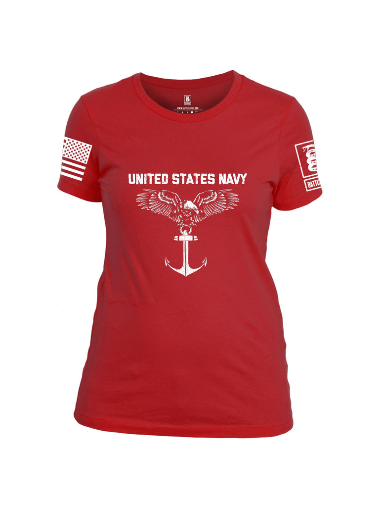Battleraddle United States Navy Anchor White Sleeves Women Cotton Crew Neck T-Shirt