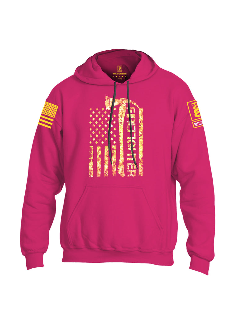 Battleraddle Firefighter Yellow Axe Flag Uni Cotton Blended Hoodie With Pockets