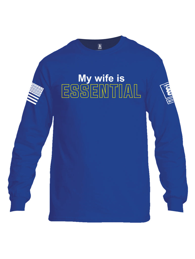 Battleraddle My Wife Is Essential {sleeve_color} Sleeves Men Cotton Crew Neck Long Sleeve T Shirt