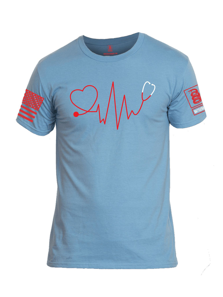 Battleraddle Nurse Heartbeat Red Sleeves Men Cotton Crew Neck T-Shirt