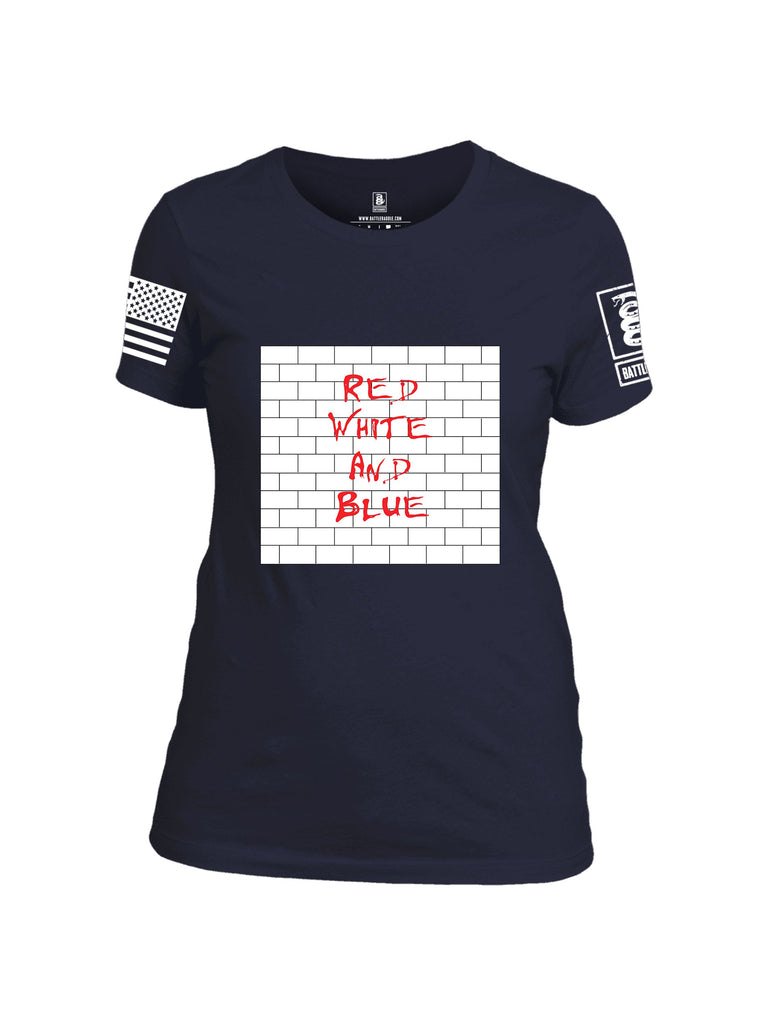 Battleraddle Red White And Blue White Sleeves Women Cotton Crew Neck T-Shirt