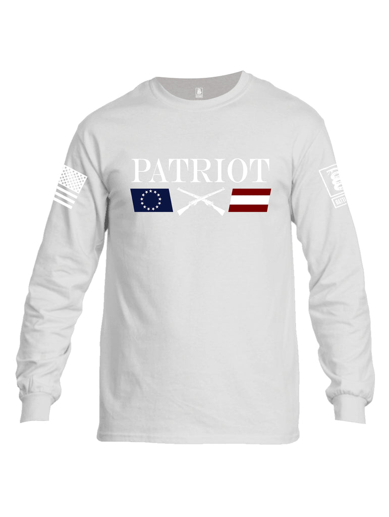 Battleraddle Patriot Rifle Flag White {sleeve_color} Sleeves Men Cotton Crew Neck Long Sleeve T Shirt