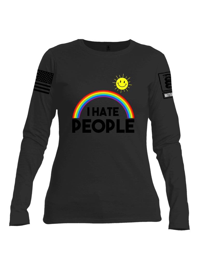 Battleraddle I Hate People {sleeve_color} Sleeves Women Cotton Crew Neck Long Sleeve T Shirt