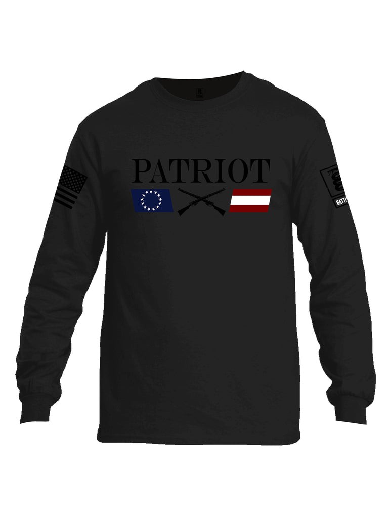 Battleraddle Patriot Rifle Flag Black {sleeve_color} Sleeves Men Cotton Crew Neck Long Sleeve T Shirt