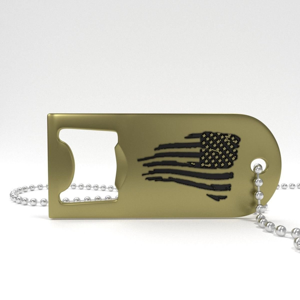Battleraddle Military Combat American Flag Dog Tag Necklace Badass Bottle Opener Pendant