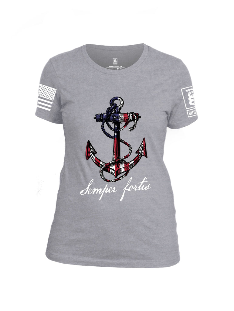 Battleraddle Semper Fortis  White Sleeves Women Cotton Crew Neck T-Shirt