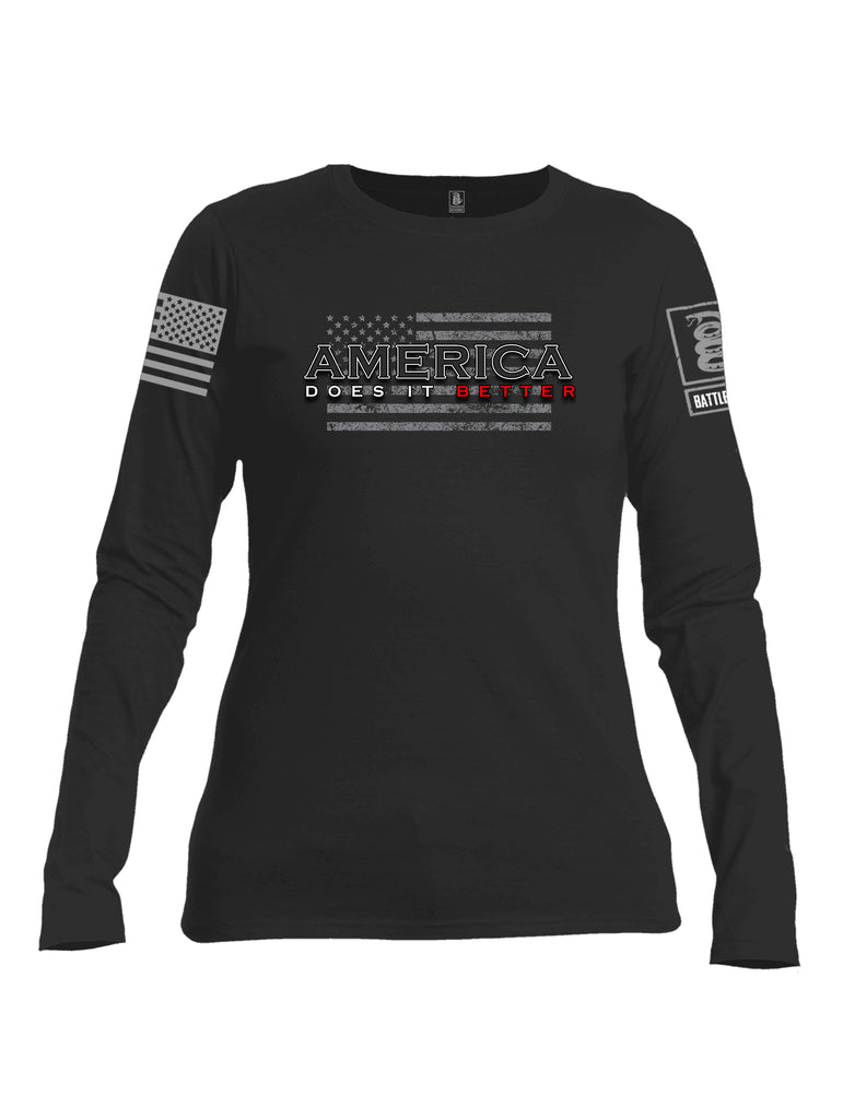 Battleraddle America Does It Better {sleeve_color} Sleeves Women Cotton Crew Neck Long Sleeve T Shirt