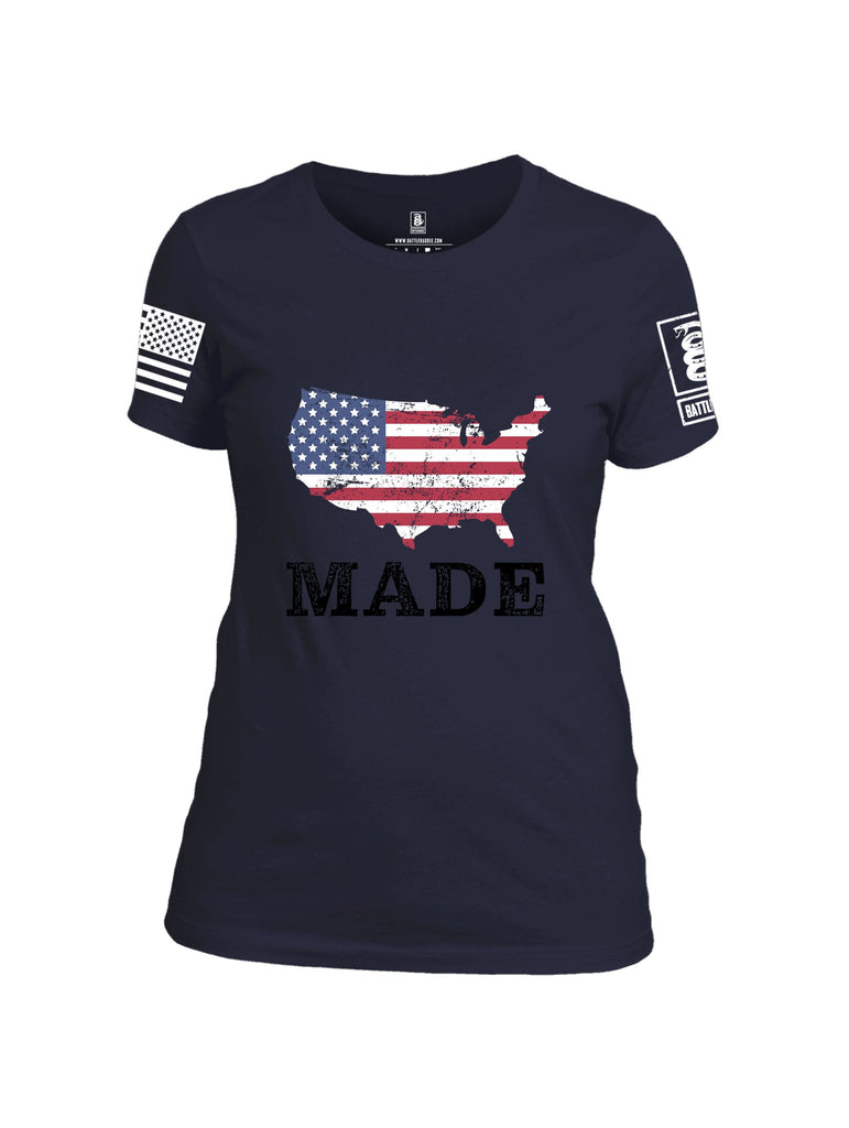 Battleraddle American Made White Sleeves Women Cotton Crew Neck T-Shirt