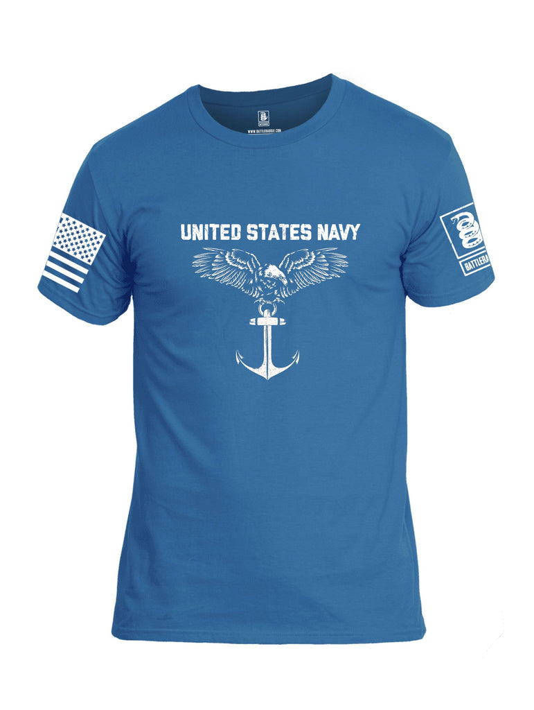 Battleraddle United States Navy Anchor White Sleeves Men Cotton Crew Neck T-Shirt