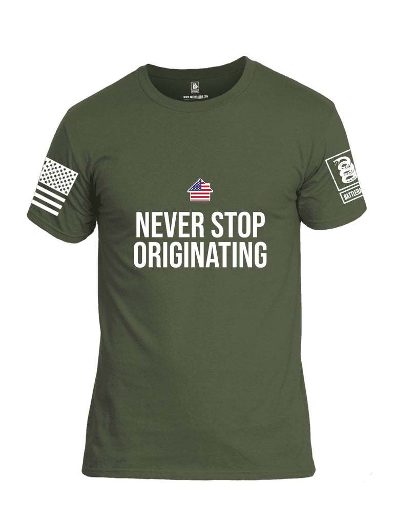 Battleraddle Never Stop Originating White Sleeves Men Cotton Crew Neck T-Shirt