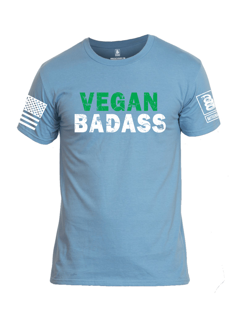 Battleraddle Vegan Badass White {sleeve_color} Sleeves Men Cotton Crew Neck T-Shirt