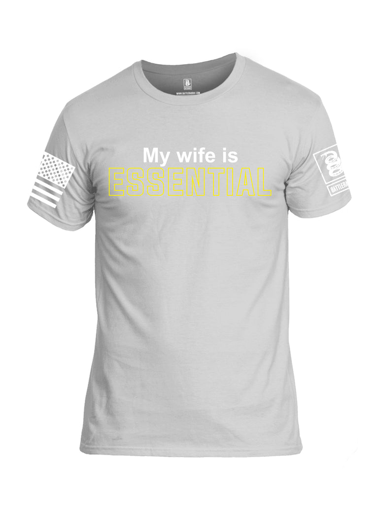 Battleraddle My Wife Is Essential {sleeve_color} Sleeves Men Cotton Crew Neck T-Shirt