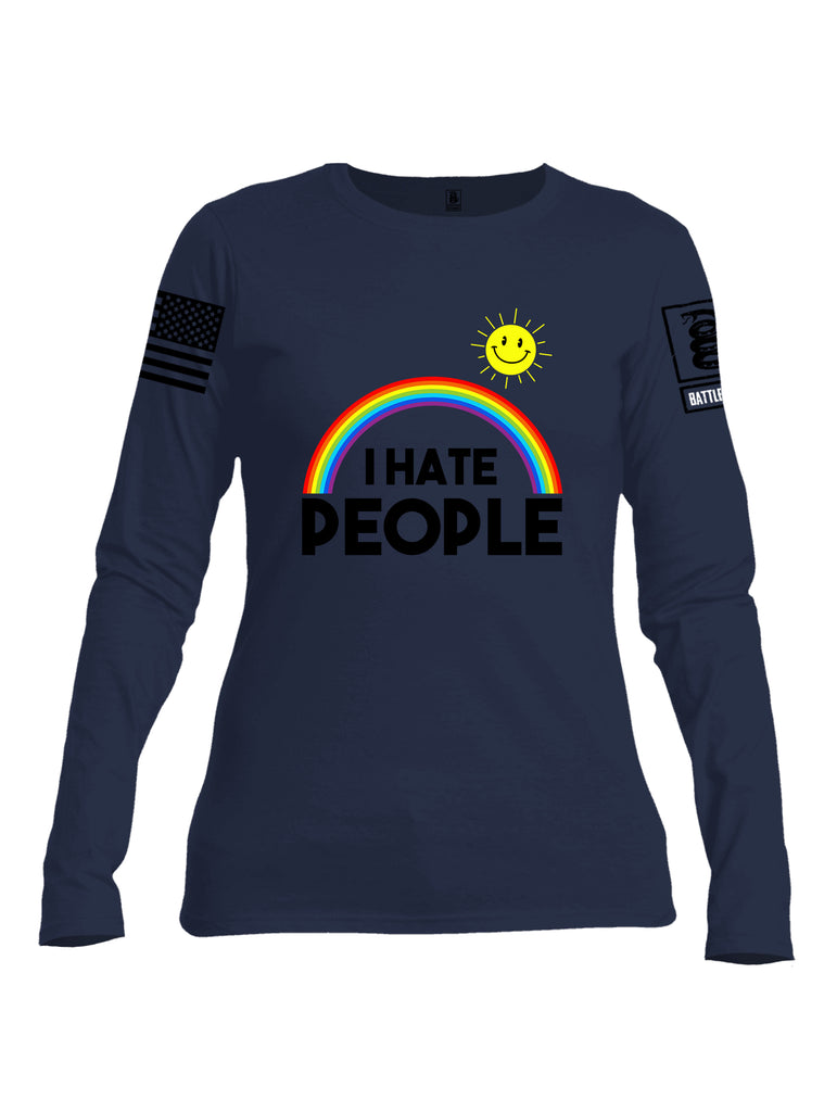 Battleraddle I Hate People {sleeve_color} Sleeves Women Cotton Crew Neck Long Sleeve T Shirt