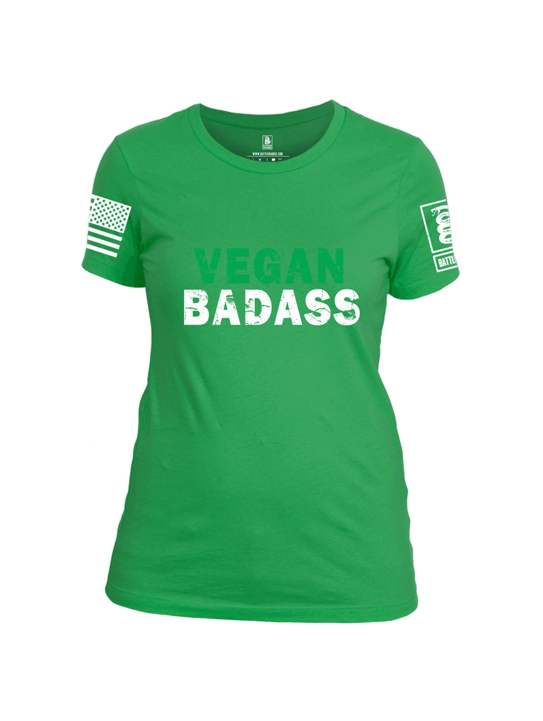 Battleraddle Vegan Badass White {sleeve_color} Sleeves Women Cotton Crew Neck T-Shirt