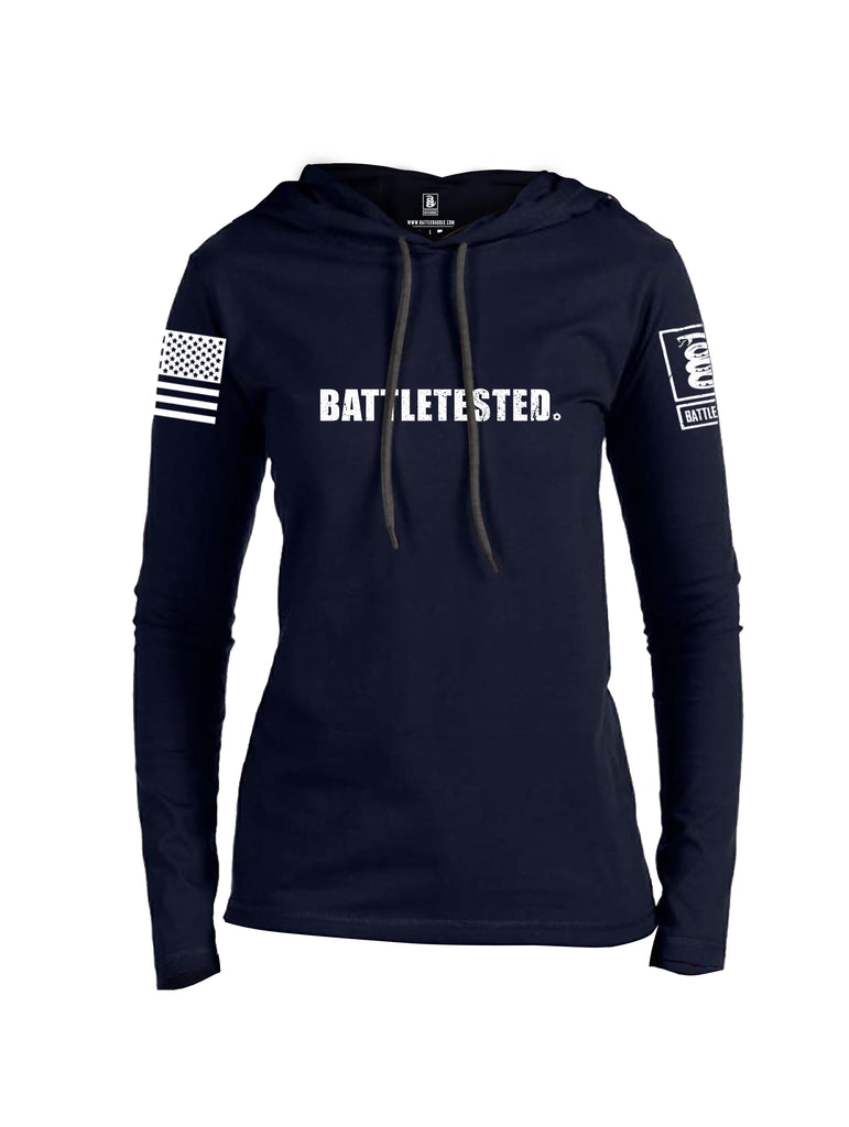 Battleraddle Battletested White {sleeve_color} Sleeves Women Cotton Thin Cotton Lightweight Hoodie