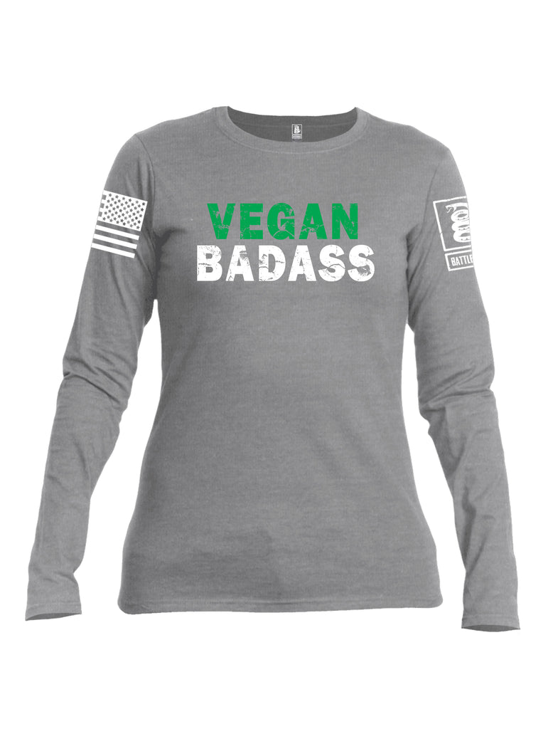 Battleraddle Vegan Badass White {sleeve_color} Sleeves Women Cotton Crew Neck Long Sleeve T Shirt