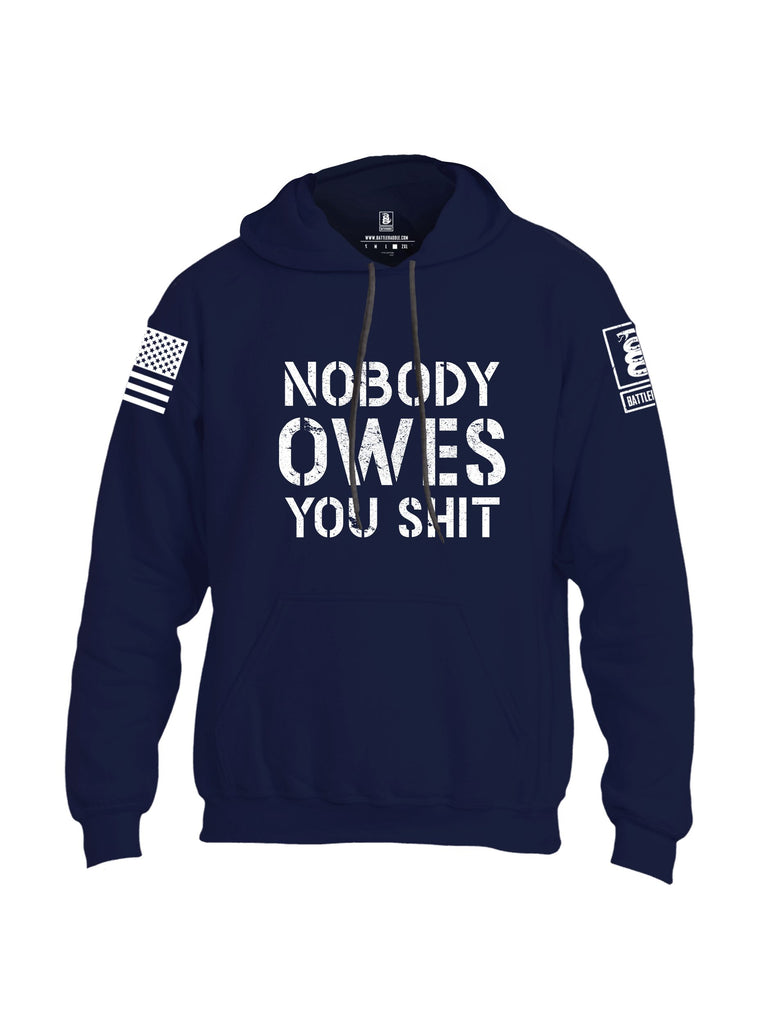 Battleraddle Nobody Owes You Shit White Sleeves Uni Cotton Blended Hoodie With Pockets