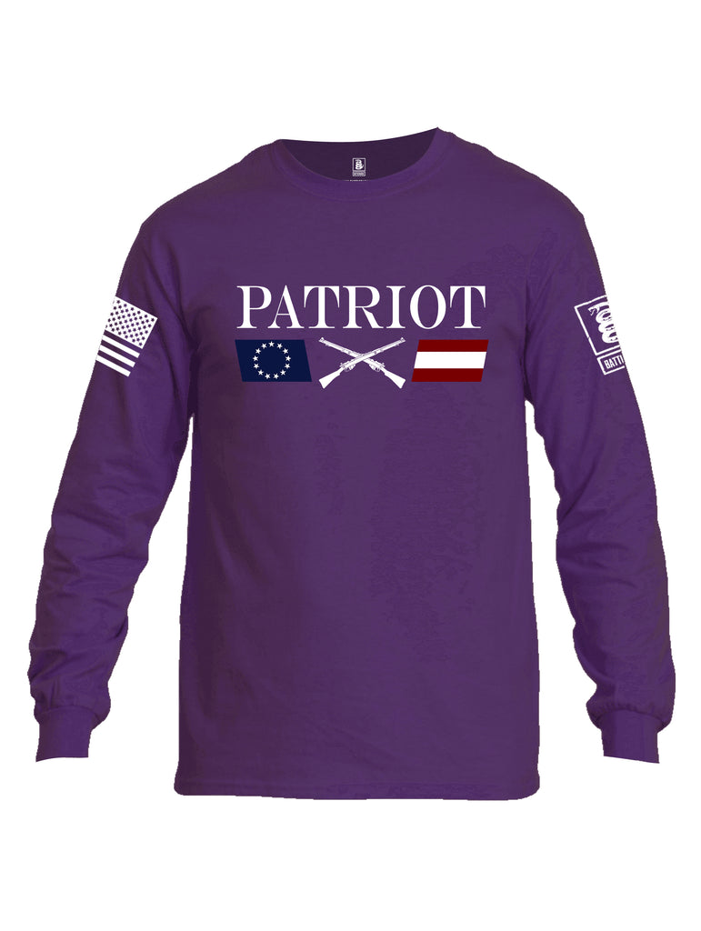 Battleraddle Patriot Rifle Flag White {sleeve_color} Sleeves Men Cotton Crew Neck Long Sleeve T Shirt