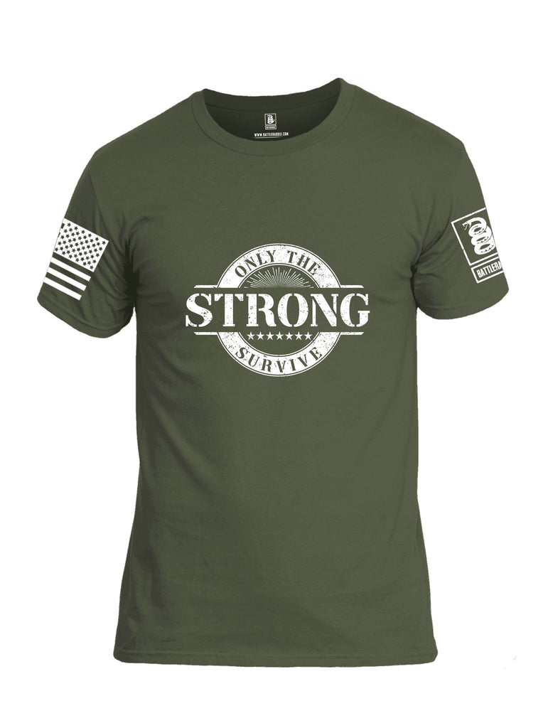 Battleraddle Only The Strong Survive White Sleeves Men Cotton Crew Neck T-Shirt