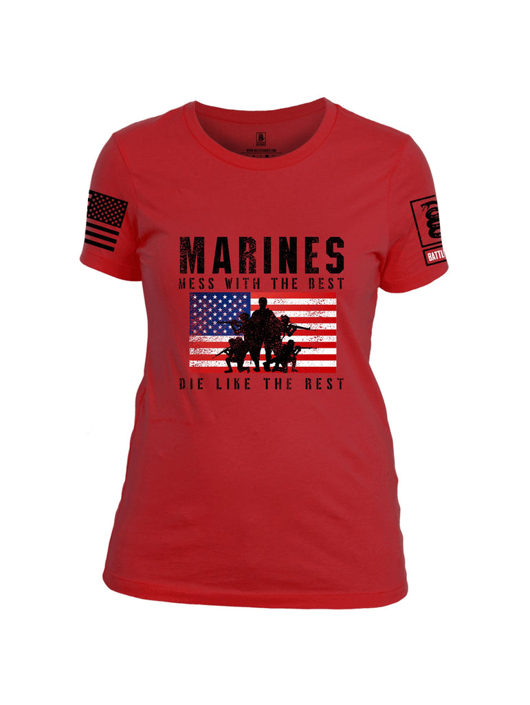 Battleraddle Us Marines Mess With The Best Die Like The Rest Black Sleeves Women Cotton Crew Neck T-Shirt