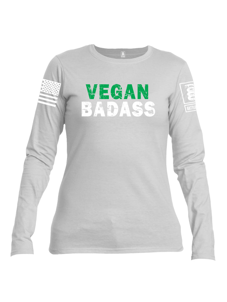 Battleraddle Vegan Badass White {sleeve_color} Sleeves Women Cotton Crew Neck Long Sleeve T Shirt