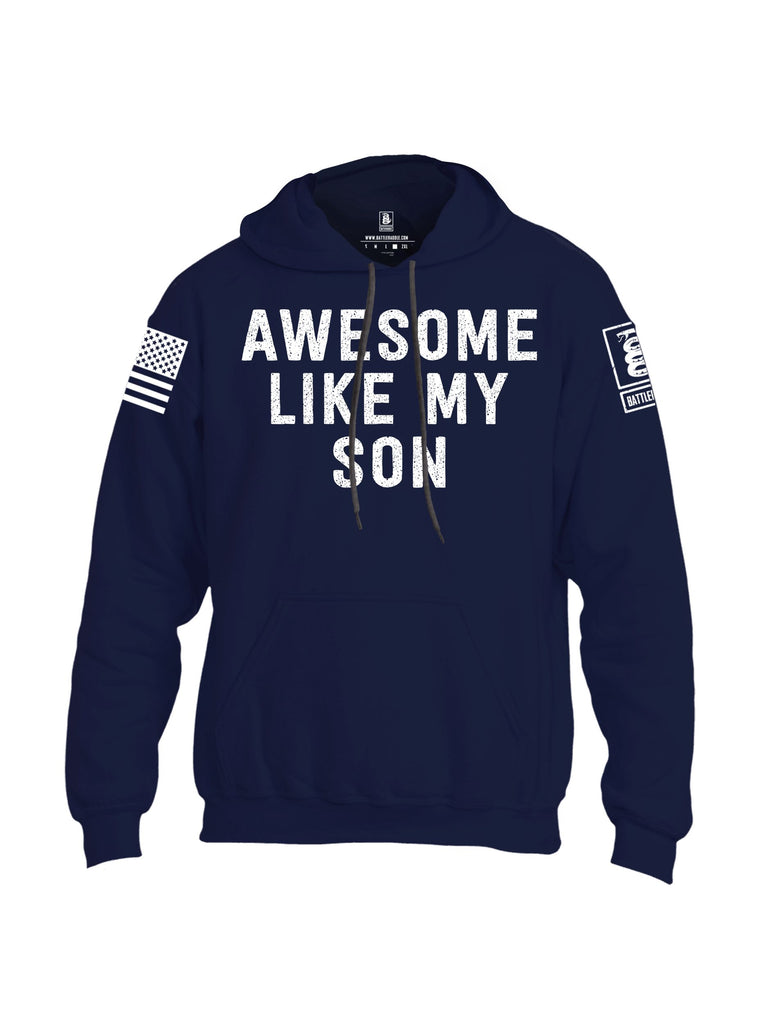 Battleraddle Awesome Like My Son White Sleeves Uni Cotton Blended Hoodie With Pockets