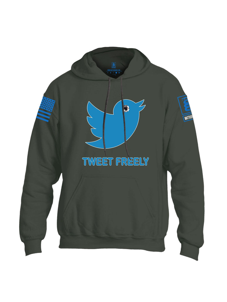 Battleraddle Tweet Freely Mid Blue Sleeves Uni Cotton Blended Hoodie With Pockets