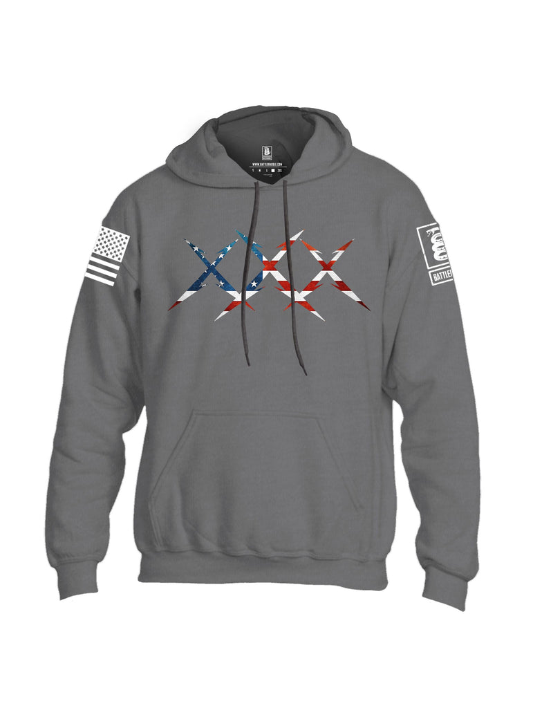 Battleraddle Xxx Usa Flag  White Sleeves Uni Cotton Blended Hoodie With Pockets