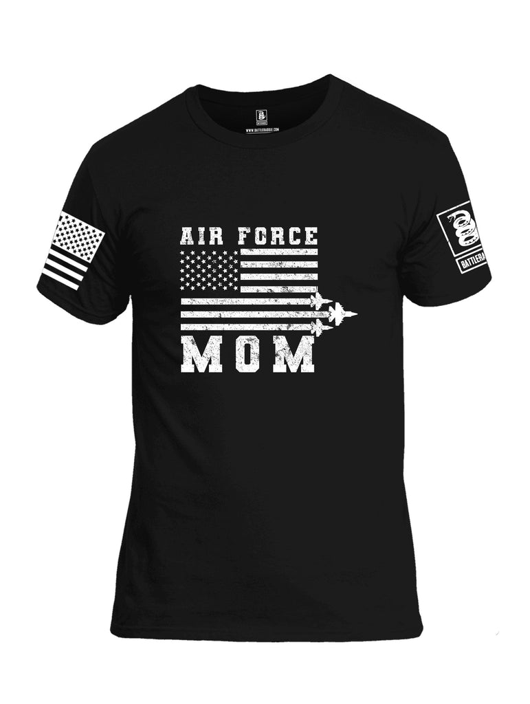 Battleraddle Air Force Mom Flag White Sleeves Men Cotton Crew Neck T-Shirt