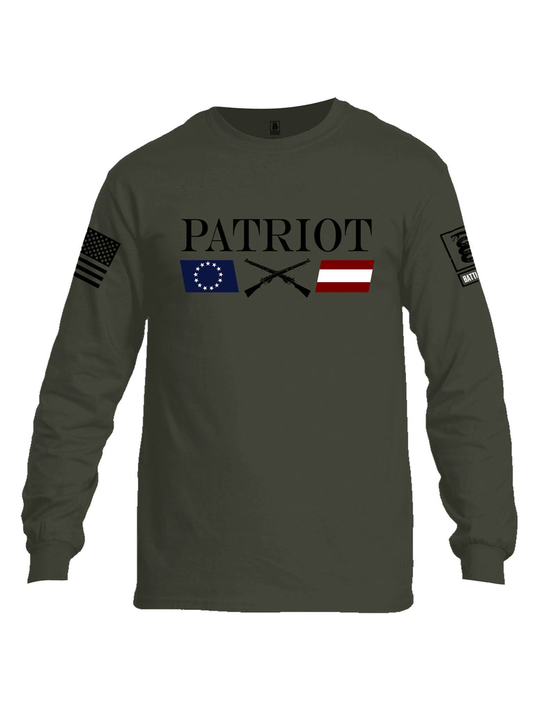 Battleraddle Patriot Rifle Flag Black {sleeve_color} Sleeves Men Cotton Crew Neck Long Sleeve T Shirt